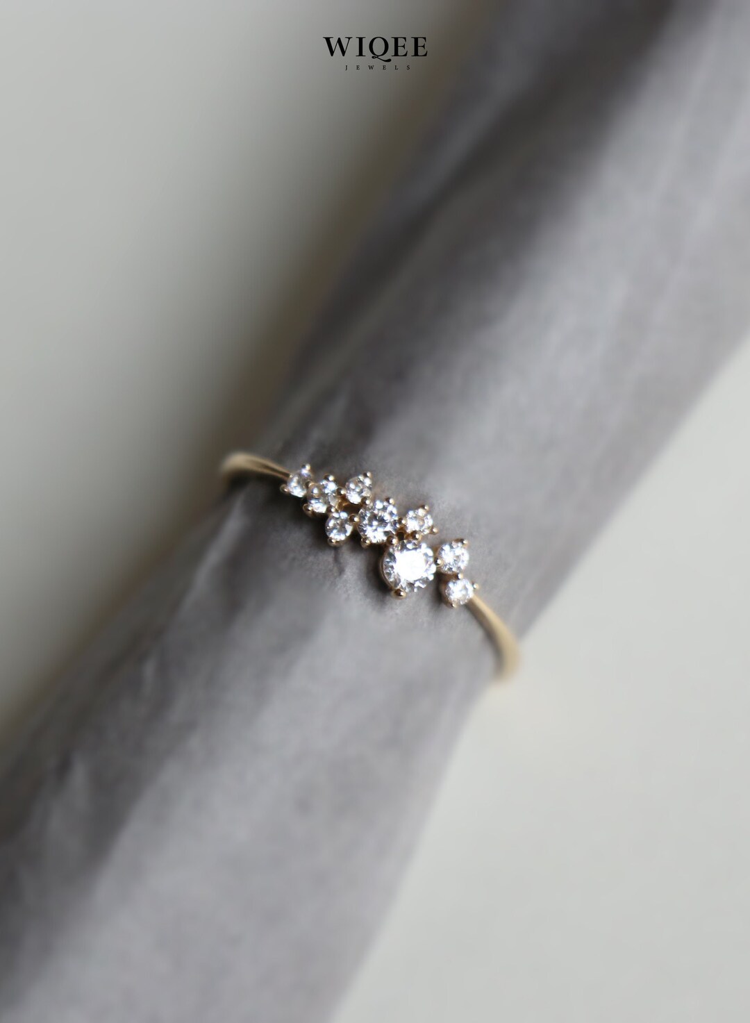 14K Solid Gold Dainty Ring, Minimalist Cubic Zirconia Band - Etsy