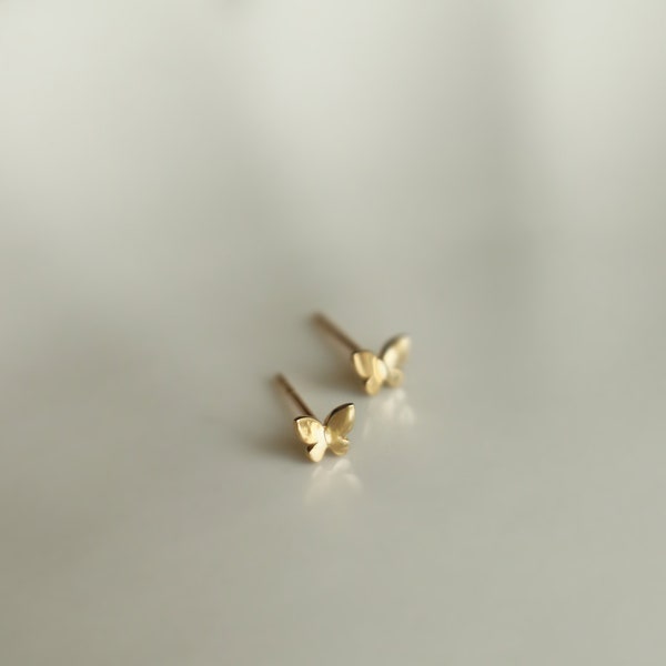 14K Solid Gold Butterfly Stud Earrings, Dainty Minimalist Earrings, butterfly Earrings, 14k Gold Earrings, Gift for Her