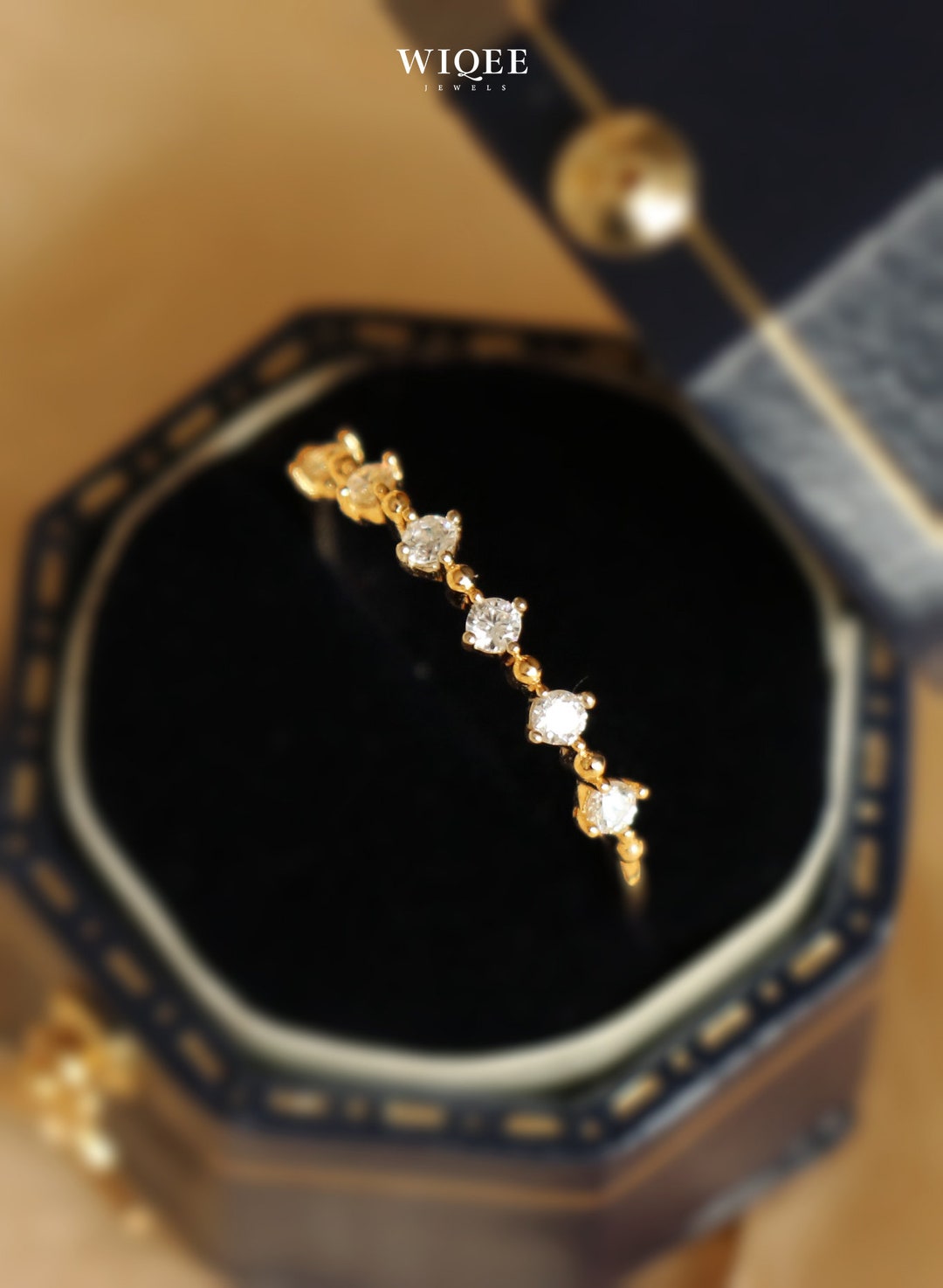 14K Solid Gold Dainty Ring, Thin Band Cubic Zirconia Stackable Ring - Etsy