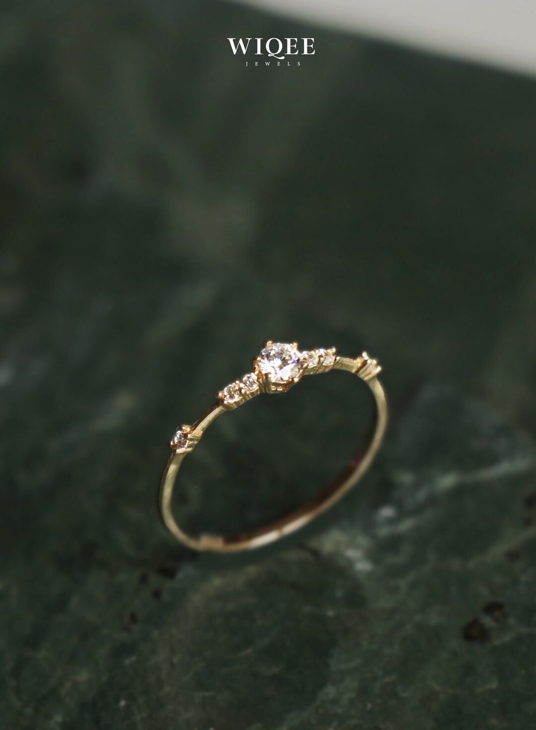 14K Solid Gold Dainty Ring, Minimalist Cubic Zirconia Stacking Ring - Etsy