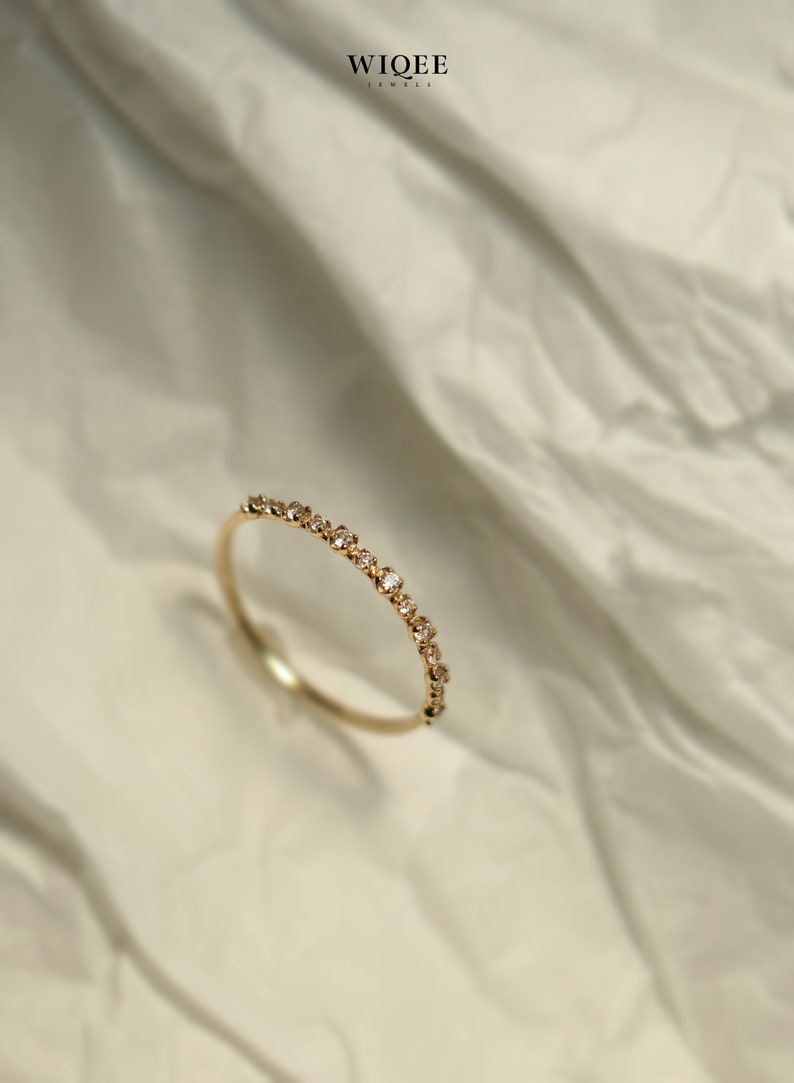 9K Solid Gold Elegant Stackable Thin Band Dainty Ring, Gold Dainty Ring, Stackable Thin Ring. image 3