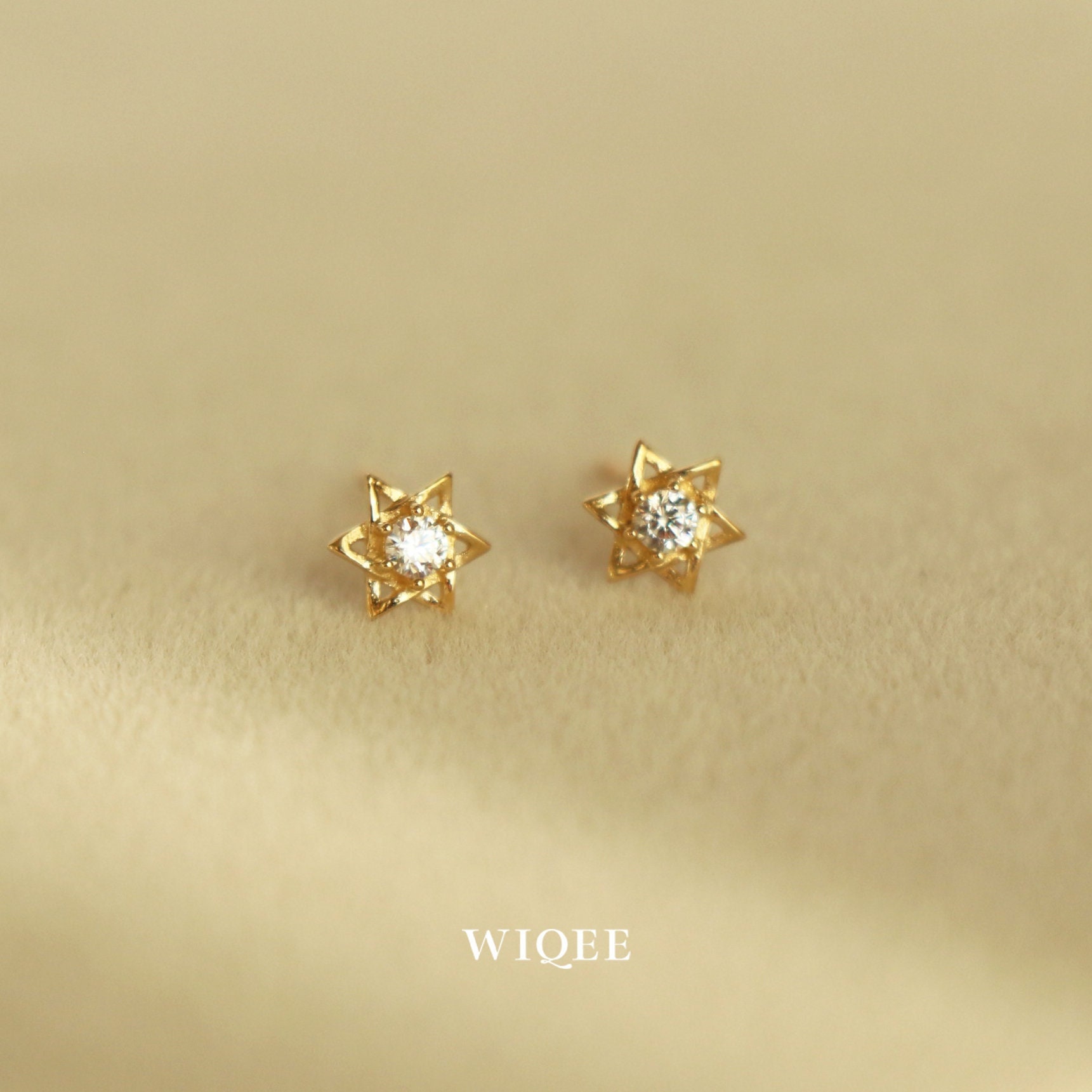9K Solid Gold Stars Dainty Stud Earring, 9K Real Gold