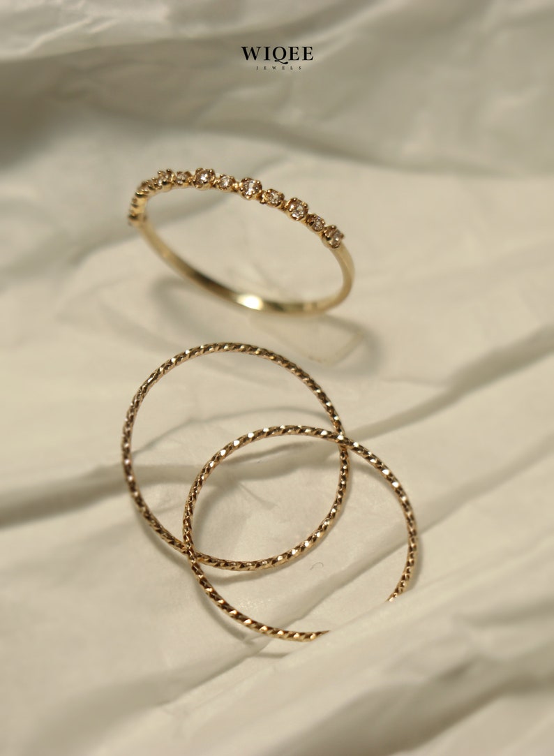 9K Solid Gold Elegant Stackable Thin Band Dainty Ring, Gold Dainty Ring, Stackable Thin Ring. image 5