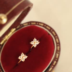 Solid Gold Stunning Dainty Hoop Earrings, 9K Solid Gold CZ Diamond Small Huggie Hoop Earrings, Hinged Solid Gold Earrings,Mother's Day Gift
