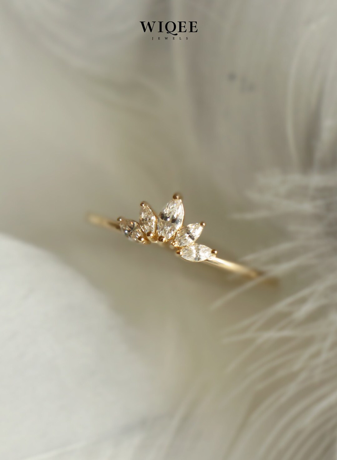 9K Solid Gold Dainty Ring, Minimalist Cubic Zirconia Band - Etsy