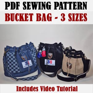 Bucket Bag Schnittmuster PDF - 3 Grössen | DIY Kordelzugbeutel mit Video Anleitung