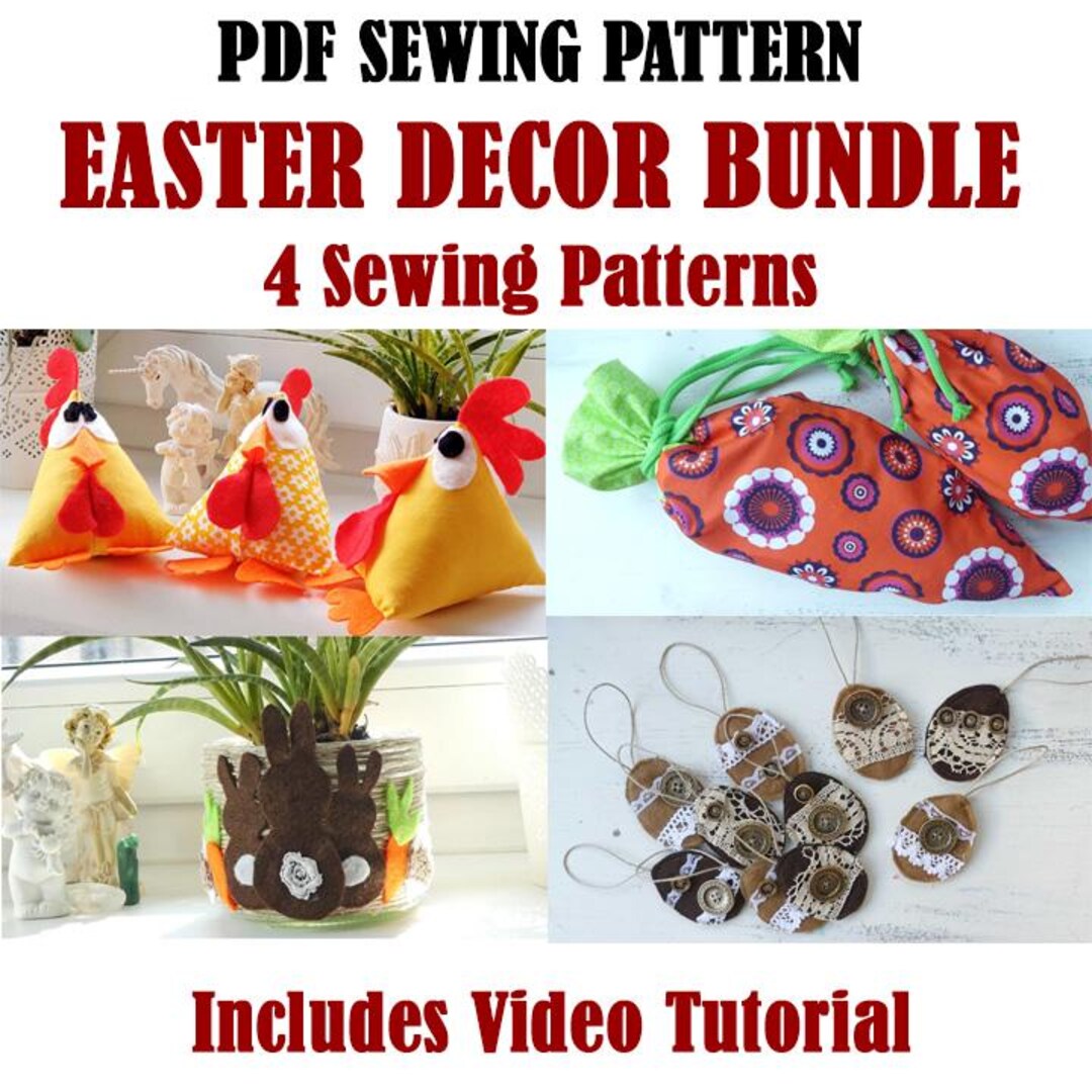Easter PDF Sewing Patterns Bundle – Chicken, Bunny Jar, Carrot Bags ...