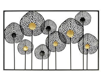 Wall decoration, living room decoration, metal picture, wall pictures, 3D pictures, metal wall pictures, Scandinavian decoration, wall decoration, black gold, flowers