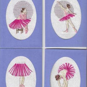Ballerina poses borduurkaarten, 4 opties, kies je favoriet - afgewerkte maat 115 x 152 mm met bijpassende envelop