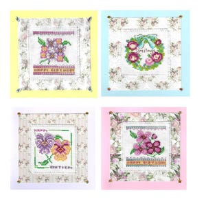 Floral Cross Stitch Birthday Card: Handmade Greetings Card