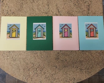 1 x Beach Hut Completed Cross Stitch Card - Pick your Colour - finished size 150 x 205 mm with matching envelope