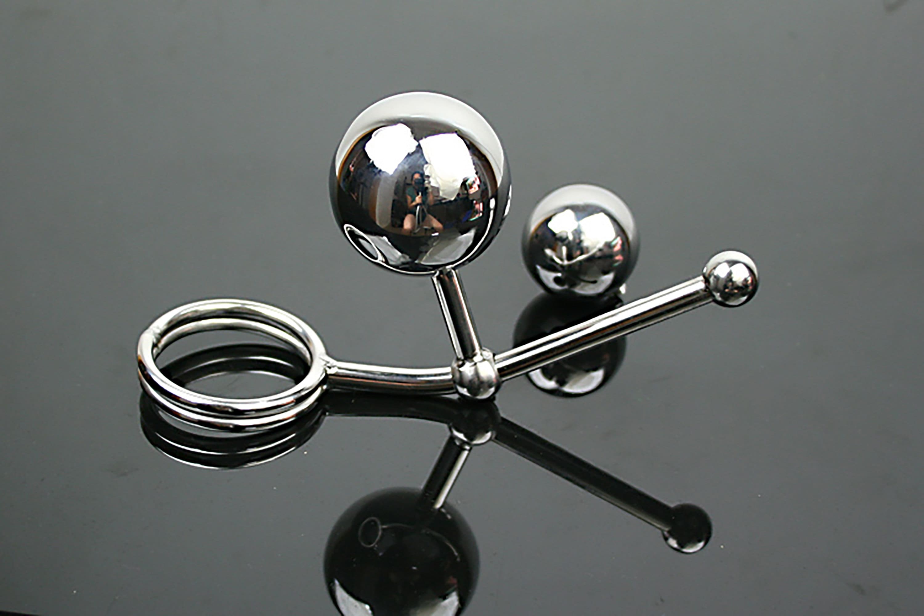 Stainless Steel Metal Dual Ball Butt Plug Anal Hook Erotic image