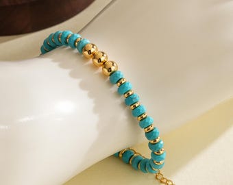 Gold Turquoise Bead Bracelet: Boho Stacking Jewelry