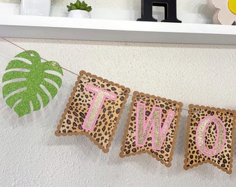 Two Wild Cheetah Banner: Two Wild Birthday Girl Decorations, Born Two Be Wild, Wild One, Wild and Three, Fourever Wild, Leopard Birthday