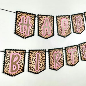 Cheetah Birthday Banner, Pink Leopard Happy Birthday Banner, Cheetah Party Decorations, Girls Safari Banner, Cheetah Print Party Decor