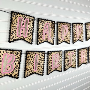 Glitter Cheetah Birthday Banner, Pink Leopard Happy Birthday Banner, Cheetah Party Decorations, Cheetah Print Party Decor