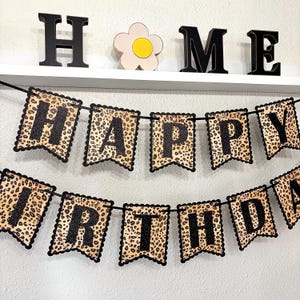 Black Glitter Leopard Birthday Banner: Cheetah Party Decorations