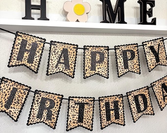 Black Glitter Leopard Birthday Banner: Cheetah Party Decorations