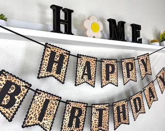 Black Cheetah Print Birthday Banner: Leopard Party Decorations