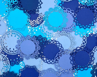 Set of 60 Blue Shades Mini Paper Doilies, Small Round 2 inch Paper Lace Doily, Die Cuts, Scrapbooking Embellishments, Cardmaking Supplies