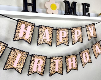 Light Pink Leopard Birthday Banner: Cheetah Print Party Decor