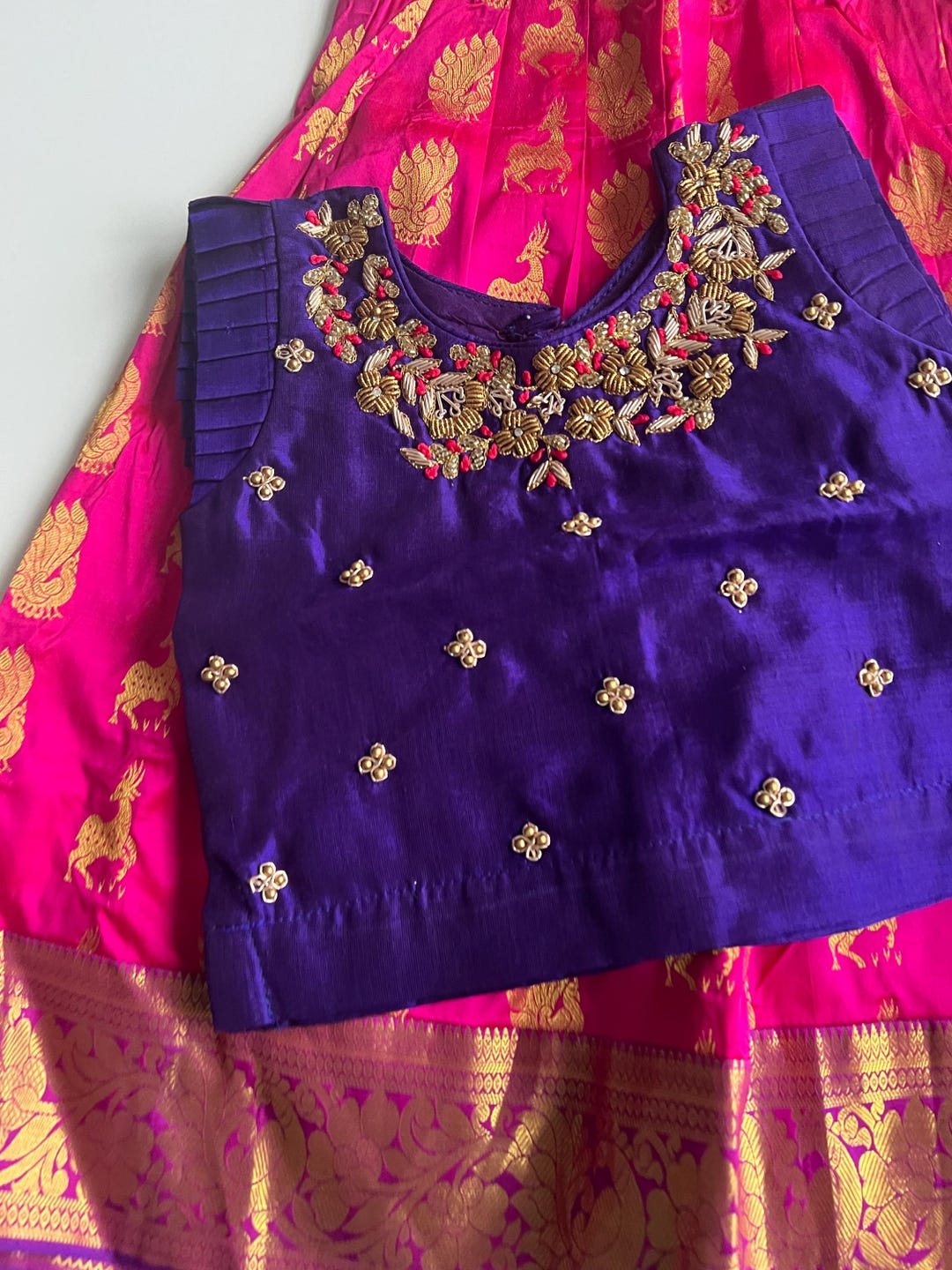 Babyhug Half Sleeves Pattu Pavada Choli & Lehenga with Floral Embroidery - Yellow