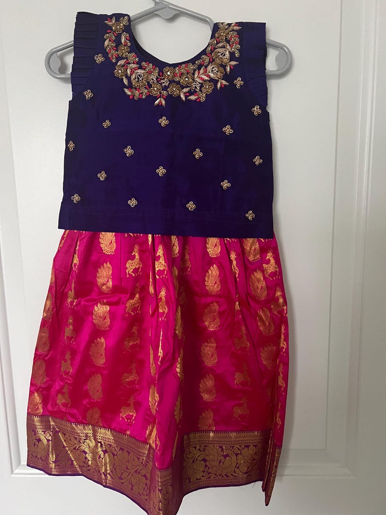 Babyhug  Short Sleeve Pattu Pavada  Choli Lehenga Set with Gold Foil Print - Maroon