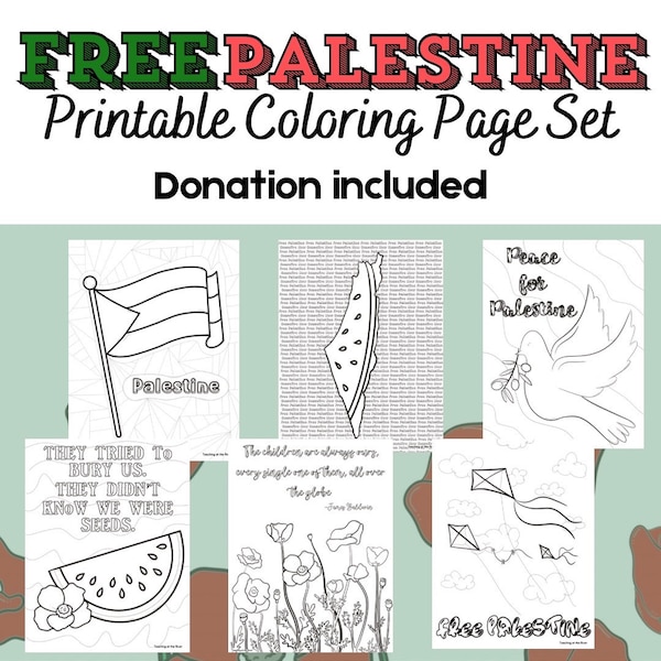 Free Palestine / Gaza Digital Printable Coloring Page Set - Proceeds Donated