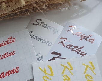 Custom name vinyl tags, personalised sticker, glass vinyls, party decorations, name decals, vinyl lettering