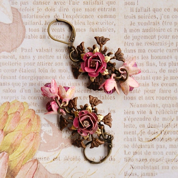 Metal store rose earrings
