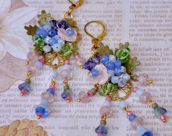 Shabby Chic Floral Dangle Earrings: Handmade Beaded Flowers