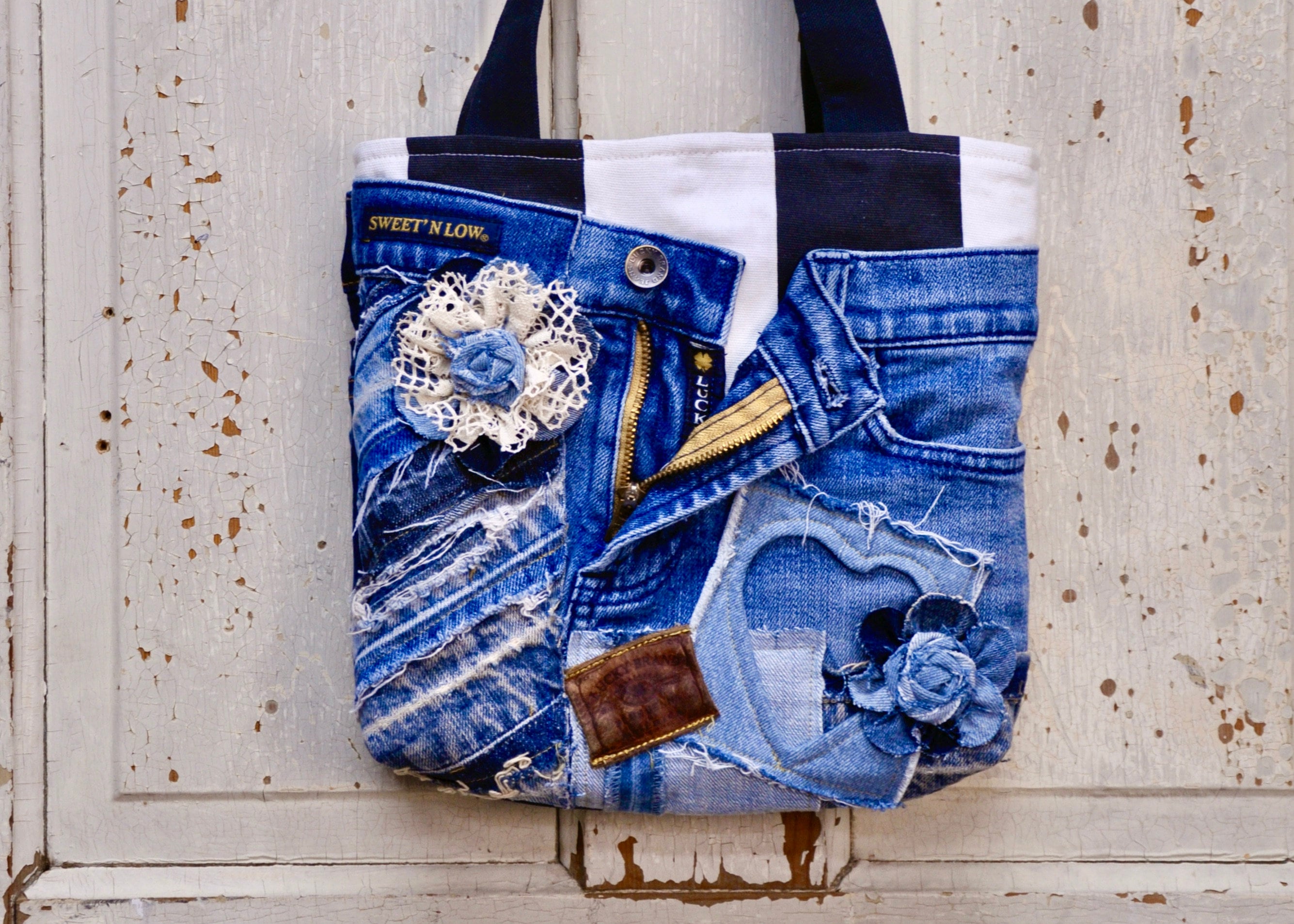 Original Design Blue Star Decorated Women's Bag, Denim Fabric Tote