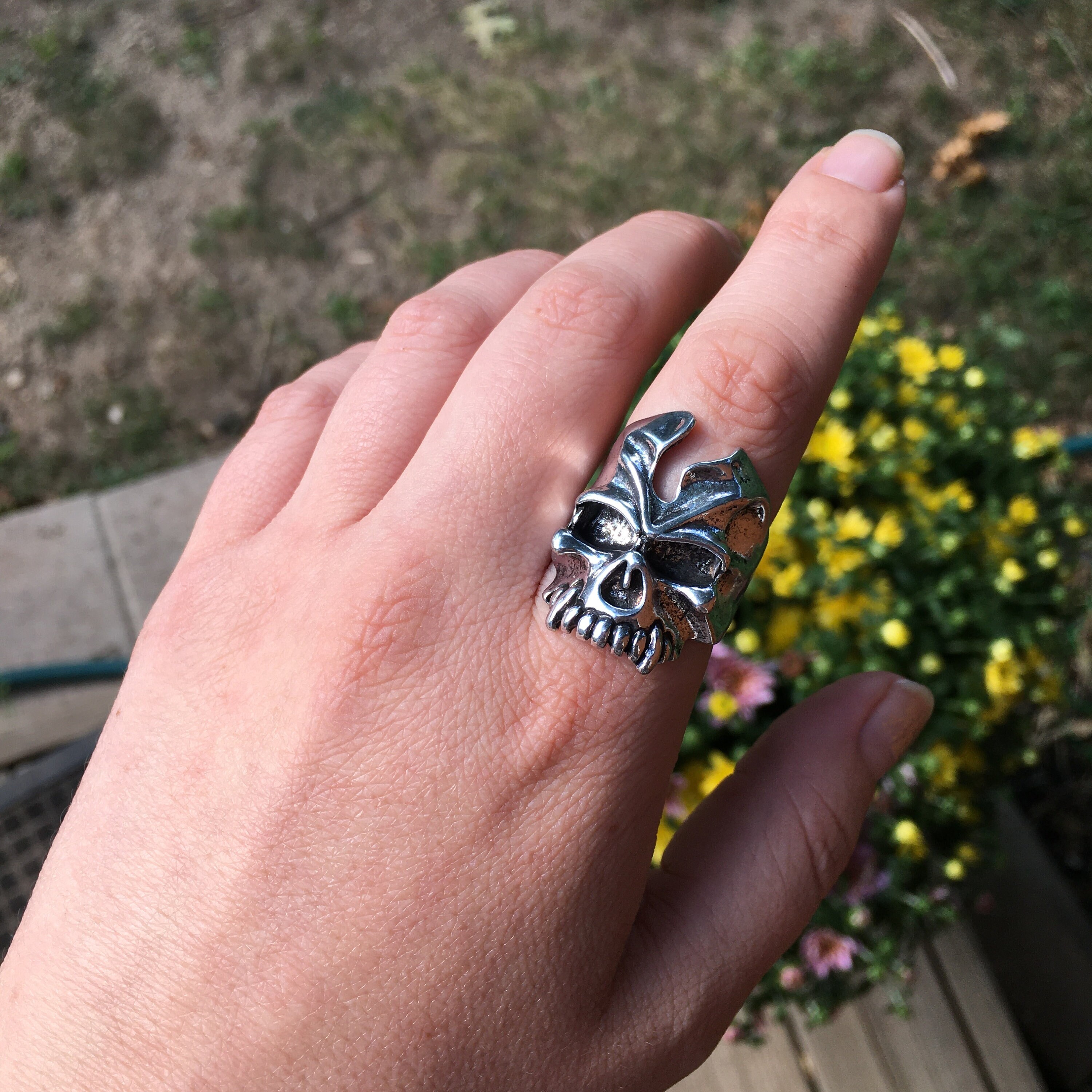 Size 8 1/4 Biker Ring 80s Biker Rings Eddie Munson Skull Ring Etsy