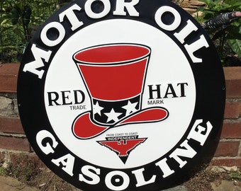 Red Hat Motor Oil aged style Advertising Sign 8x8 Lightweight Metal