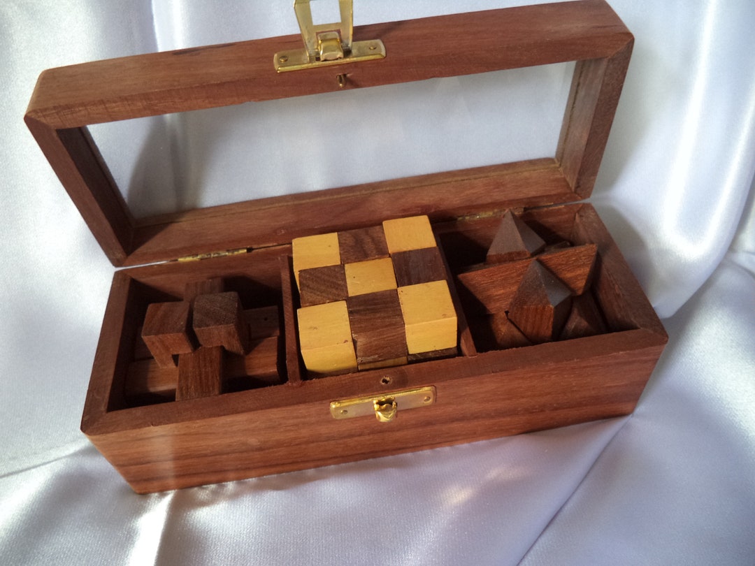 Wooden Hand Made Puzzle brain Teasers Gift Box Christmas Etsy