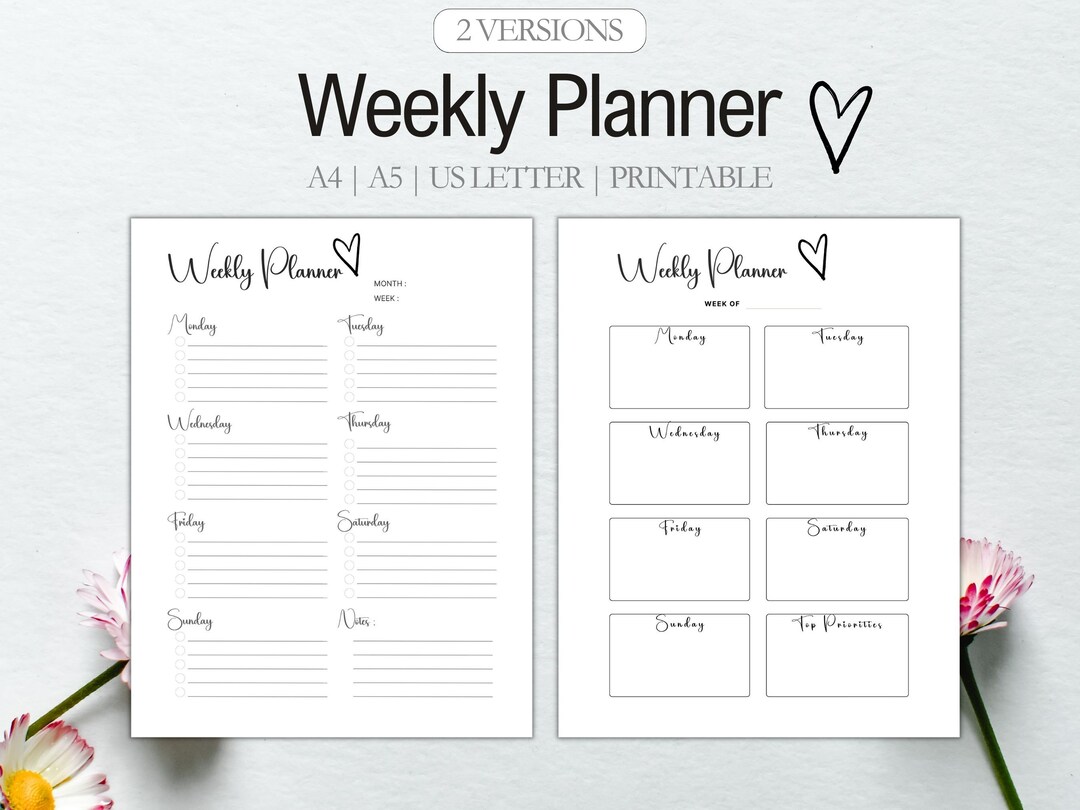 Weekly Planner Printable Seven Day Planner Instant Download - Etsy