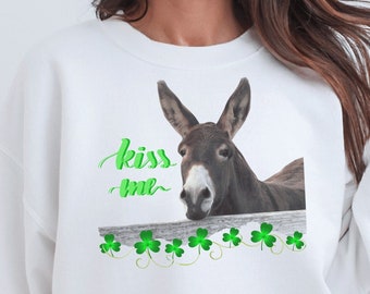 St. Patrick&#39;s Day Crewneck pull over Donkey lover sweatshirt, St Pattys Day cute womens sweater