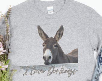 I Love Donkeys Long Sleeve T-Shirt - Farm Animal Graphic Tee