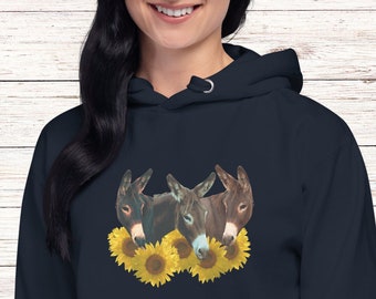 Felpa con cappuccio asino e girasoli, regalo Farmcore