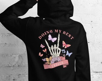 Sudadera con capucha y símbolo de la paz: flores y mariposas