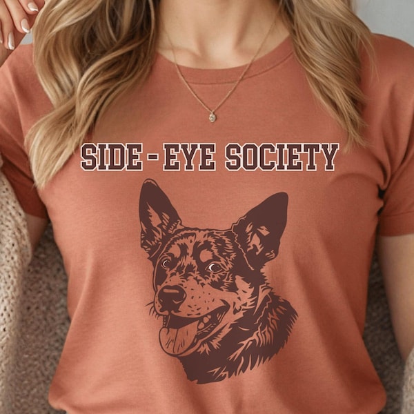 Funny Australian Cattle Dog Side Eye T-Shirt: Blue & Red Heeler Tee