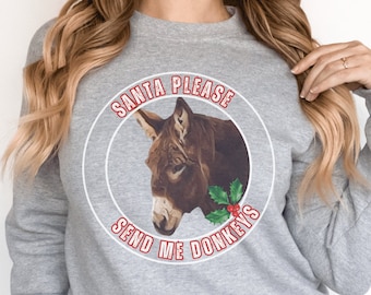 Festive Fun Donkey Christmas Crew Neck Sweatshirt, Santa, Please Bring Me Donkeys!
