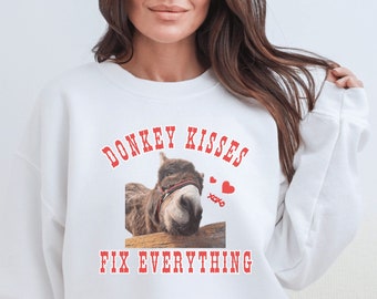 Quirky Donkey Kisses Crew Neck Sweatshirt - Farm Mama Gift
