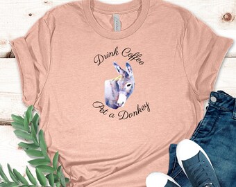 Donkey and Coffee Cotton T-Shirt, Farm Animal Gift