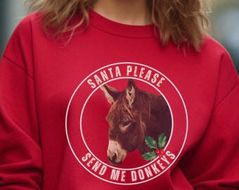 Festive Fun Donkey Christmas Crew Neck Sweatshirt, Santa, Please Bring Me Donkeys!