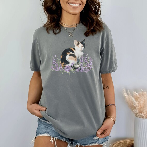 Calico Cat printed on a comfort color tee, Cottagecore animal shirt