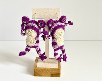 Crochet Frog Earring, Cute Frog Earring, Fun Earring, Creative Earring, Animal Earring, Luck Earring, Gift For Her