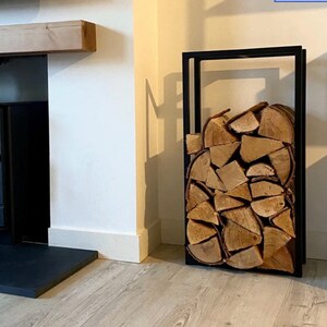 York log store | Large indoor log store, Steel fireplace log holder | Minimalist Log store | Fireplace accessories.