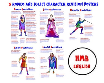 Revisionsaffischer för karaktärscitat från Romeo och Julia