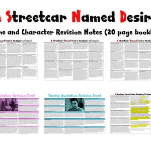 A Streetcar Named Desire A/A* Notatki do powtórki. 20-stronicowa broszura skupiająca się na kluczowych cytatach z każdej sceny i głównych postaciach.